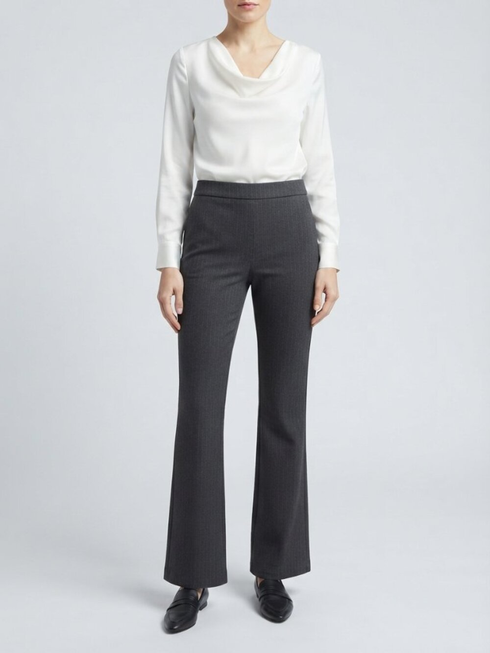 Zara Ponte Flare Trousers High Rise Pinstripe Gray L NWT